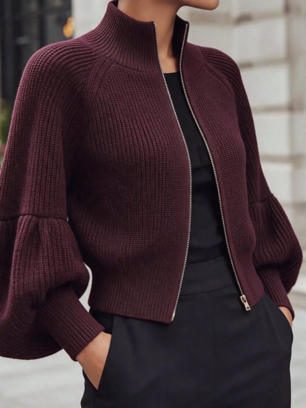 Purple Casual Women's Zipper Cardigan - Picture 3 of 6